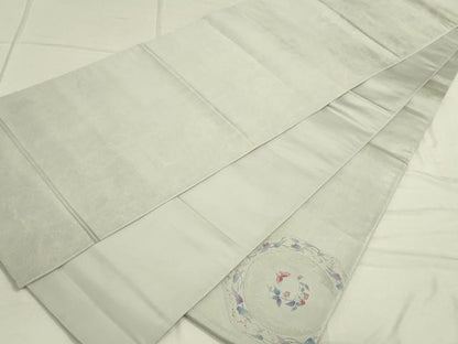 平和屋着物◎六通柄袋帯 刺繍 花絵皿文 銀糸 正絹 逸品 DAAN8017rt