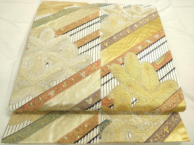 平和屋着物◎六通柄袋帯 松葉文 金銀糸 引箔 正絹 逸品 DAAN8019rt