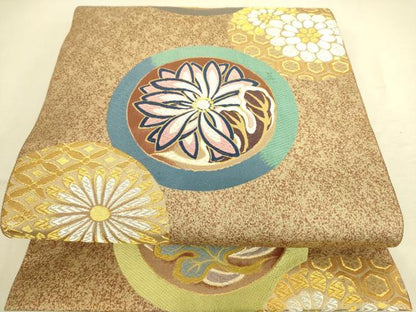 平和屋着物●六通柄袋帯 唐織 吉祥花丸文 金銀糸 正絹 逸品 DAAO0128az