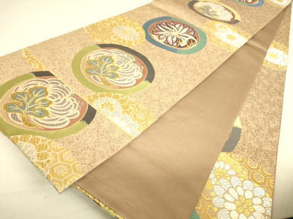 平和屋着物●六通柄袋帯 唐織 吉祥花丸文 金銀糸 正絹 逸品 DAAO0128az