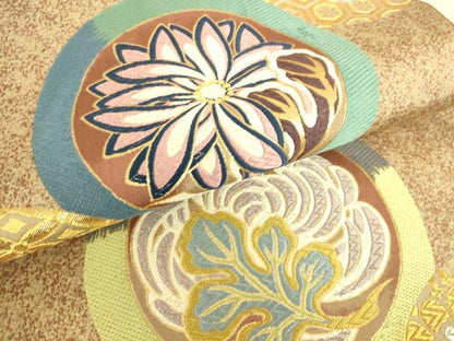 平和屋着物●六通柄袋帯 唐織 吉祥花丸文 金銀糸 正絹 逸品 DAAO0128az