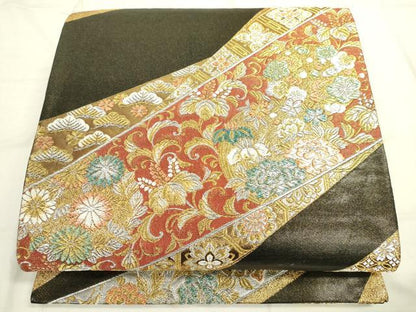 平和屋着物■六通柄袋帯 花蝶文 金銀糸 正絹 逸品 DAAO2662jm
