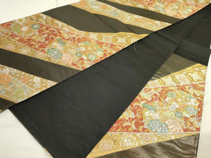 平和屋着物■六通柄袋帯 花蝶文 金銀糸 正絹 逸品 DAAO2662jm