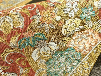 平和屋着物■六通柄袋帯 花蝶文 金銀糸 正絹 逸品 DAAO2662jm