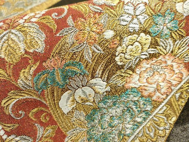 平和屋着物■六通柄袋帯 花蝶文 金銀糸 正絹 逸品 DAAO2662jm