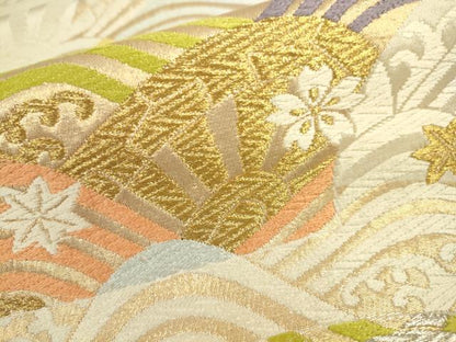 平和屋着物■六通柄袋帯 唐織 片輪車花文 正絹 逸品 DAAO2703jm