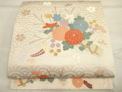 平和屋着物■六通柄 本袋帯 唐織 草花文 金糸 正絹 逸品 DAAO2990jm