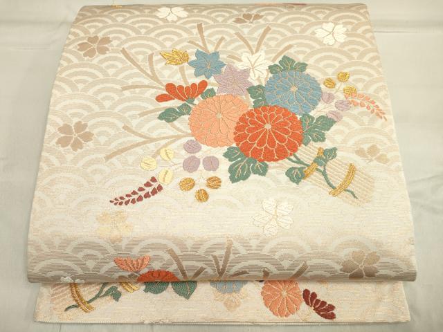 平和屋着物■六通柄 本袋帯 唐織 草花文 金糸 正絹 逸品 DAAO2990jm