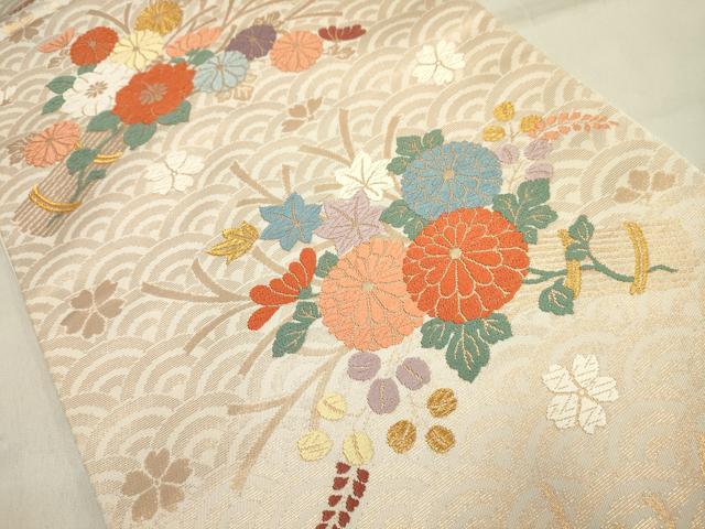 平和屋着物■六通柄 本袋帯 唐織 草花文 金糸 正絹 逸品 DAAO2990jm
