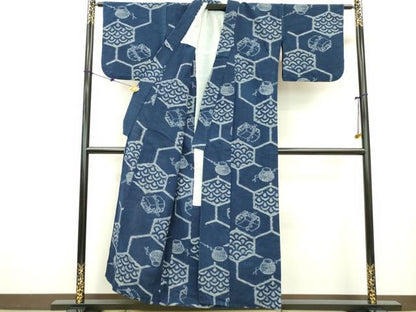 平和屋着物▽久留米絣　単衣　青海波亀甲文　綿　逸品　DAAO3409fe