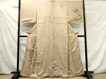 平和屋着物■訪問着　駒刺繍　色紙枝花文　金彩　正絹　逸品　DAAO3645ob