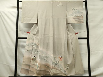 平和屋着物■訪問着　童子遊び　風景枝花文　暈し染め　銀彩　正絹　逸品　DAAO3648ob