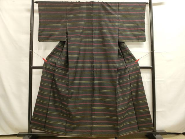 平和屋着物■上質な紬 横段文 正絹 逸品 DAAO4903tw
