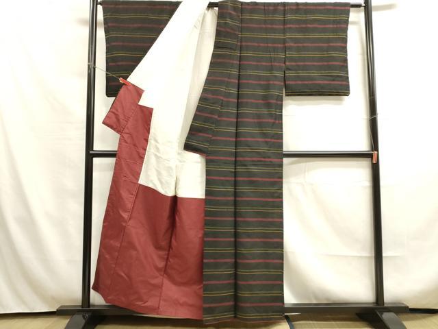 平和屋着物■上質な紬 横段文 正絹 逸品 DAAO4903tw