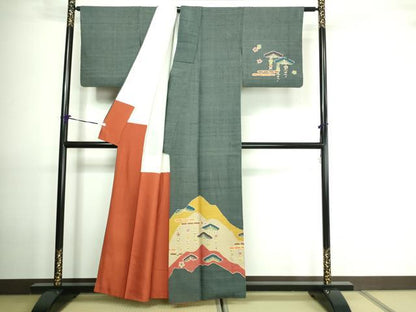 平和屋着物■訪問着　紬地　草花文　正絹　逸品　DAAO7155sf