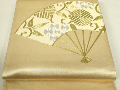 平和屋着物■太鼓柄袋帯　駒刺繍　総刺繍　扇面花唐草文　金糸　正絹　逸品　DAAO7413sf
