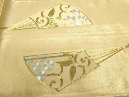平和屋着物■太鼓柄袋帯　駒刺繍　総刺繍　扇面花唐草文　金糸　正絹　逸品　DAAO7413sf