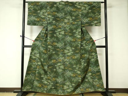 平和屋着物■上質な紬　風景樹林文　正絹　逸品　DAAO7710cm