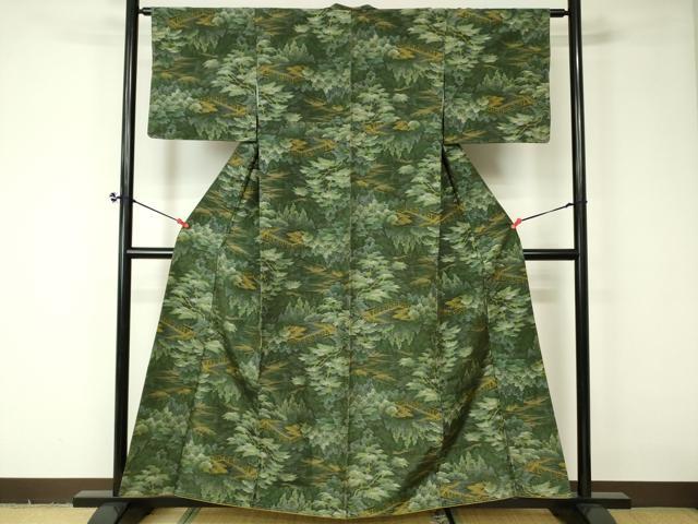 平和屋着物■上質な紬　風景樹林文　正絹　逸品　DAAO7710cm