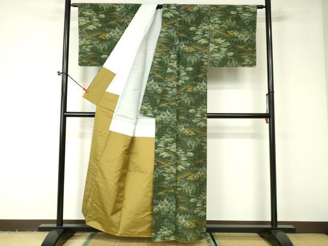 平和屋着物■上質な紬　風景樹林文　正絹　逸品　DAAO7710cm