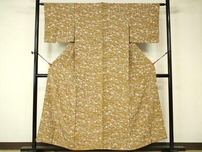 平和屋着物■上質な小紋　型染め　枝花文　正絹　逸品　DAAO7744cm