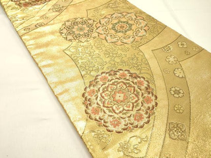 平和屋着物◎佐賀錦　両面　六通柄袋帯　正倉院花文　金糸　正絹　逸品　DAAO9008bc