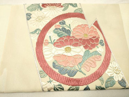 平和屋着物◎九寸名古屋帯　総刺繍　花丸文　金糸　正絹　逸品　DAAO9017bc