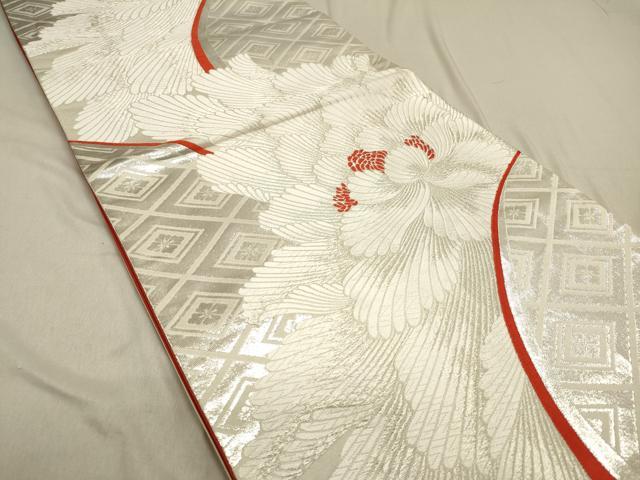 平和屋着物◎六通柄袋帯　唐織　牡丹文　銀糸　正絹　逸品　DAAO9220bc
