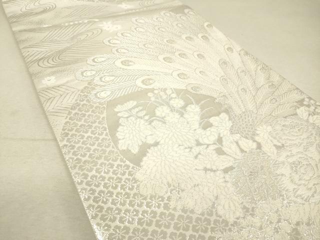 平和屋着物◎六通柄袋帯 唐織 美保姿 孔雀花文 銀糸 正絹 逸品 DAAO9481bc