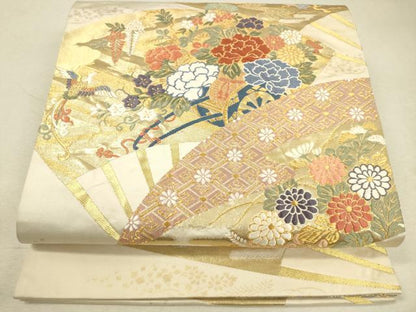 平和屋着物◎六通柄袋帯 唐織 扇面花車文 金糸 正絹 逸品 DAAO9485bc