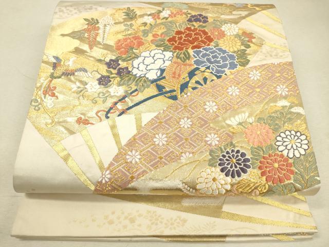 平和屋着物◎六通柄袋帯 唐織 扇面花車文 金糸 正絹 逸品 DAAO9485bc