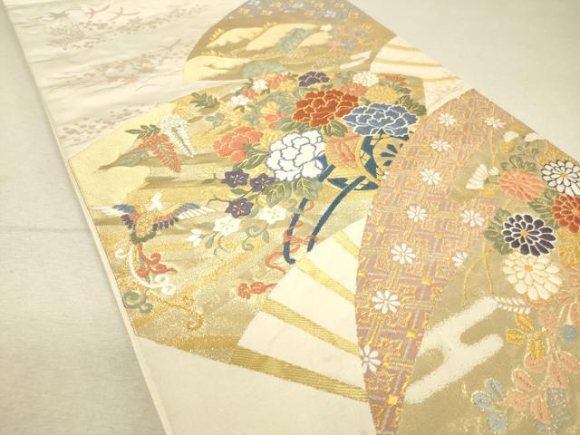 平和屋着物◎六通柄袋帯 唐織 扇面花車文 金糸 正絹 逸品 DAAO9485bc