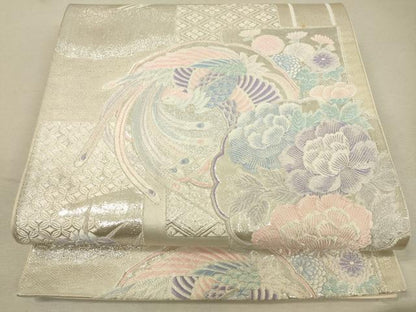平和屋着物◎六通柄袋帯 唐織 九百錦 花鳥文 銀糸 正絹 逸品 DAAO9487bc