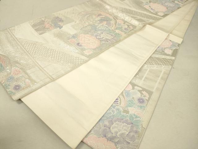 平和屋着物◎六通柄袋帯 唐織 九百錦 花鳥文 銀糸 正絹 逸品 DAAO9487bc