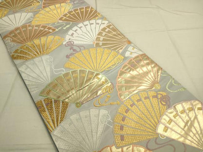 平和屋着物◎六通柄袋帯　唐織　吉祥扇集文　金糸　正絹　逸品　DAAO9749rt