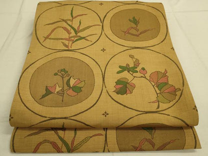 平和屋着物◎六通柄袋帯 草花丸文 正絹 逸品 DAAO9773rt