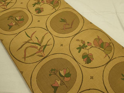 平和屋着物◎六通柄袋帯 草花丸文 正絹 逸品 DAAO9773rt
