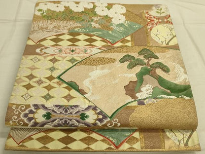 平和屋着物◎六通柄袋帯 唐織 地紙重ね文 金銀糸 正絹 逸品 DAAO9840rt