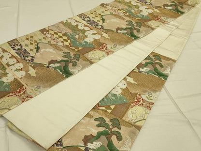 平和屋着物◎六通柄袋帯 唐織 地紙重ね文 金銀糸 正絹 逸品 DAAO9840rt