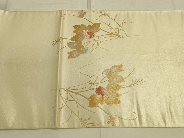 平和屋着物◎太鼓柄袋帯 駒刺繍 枝葉文 金銀糸 正絹 逸品 DAAO9911rt