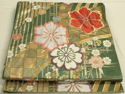 平和屋着物◎六通柄袋帯 唐織 舞花文 金糸 引箔 正絹 逸品 DAAO9923rt