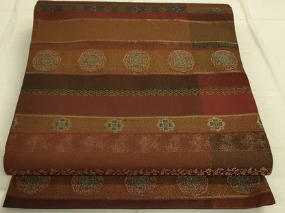 平和屋着物◎全通柄袋帯　横段花文　金糸　正絹　逸品　DAAO9941rt