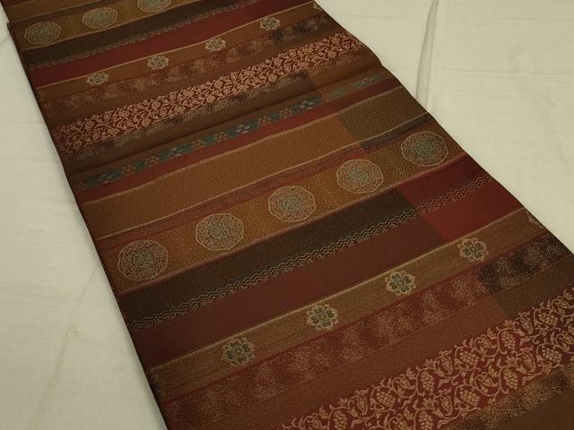 平和屋着物◎全通柄袋帯　横段花文　金糸　正絹　逸品　DAAO9941rt