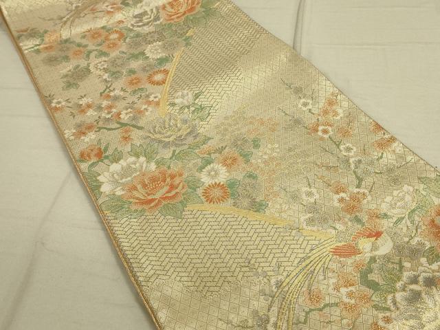 平和屋着物◎佐賀錦 六通柄袋帯 花鳥文 金銀糸 証紙付き 正絹 逸品 DAAO9949rt