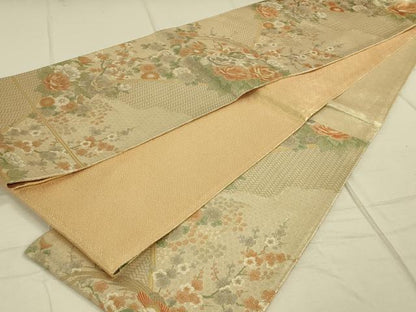 平和屋着物◎佐賀錦 六通柄袋帯 花鳥文 金銀糸 証紙付き 正絹 逸品 DAAO9949rt
