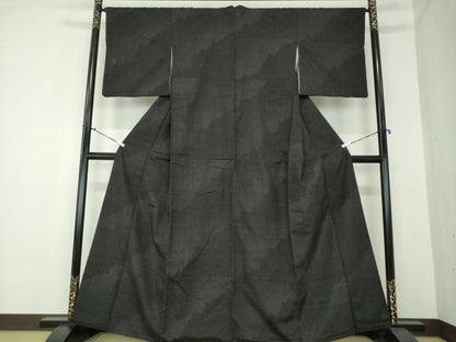 平和屋着物●上質な紬 霞文 黒地 正絹 逸品 DAAP0158ps
