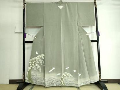 平和屋着物●豪華色留袖 作家物 駒刺繍 立波飛鶴文 金彩 正絹 逸品 未使用 DAAP1895ic