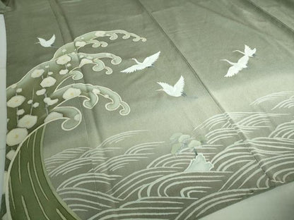平和屋着物●豪華色留袖 作家物 駒刺繍 立波飛鶴文 金彩 正絹 逸品 未使用 DAAP1895ic