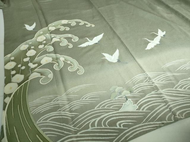 平和屋着物●豪華色留袖 作家物 駒刺繍 立波飛鶴文 金彩 正絹 逸品 未使用 DAAP1895ic