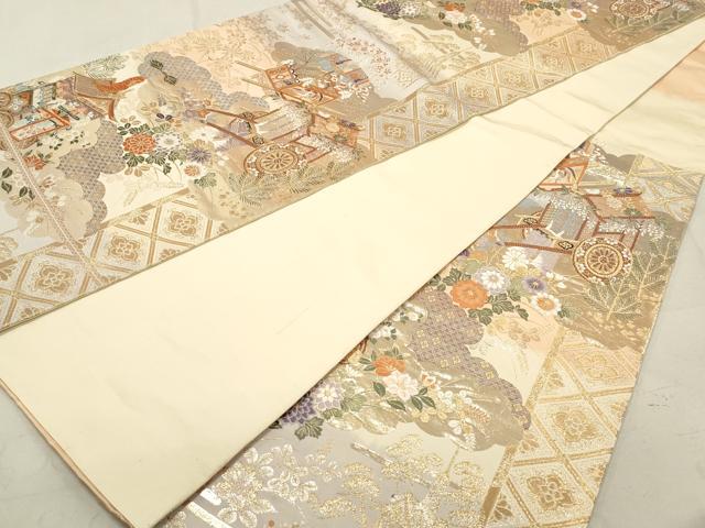 平和屋着物◎六通柄袋帯 唐織 山車 御所車花文 金糸 正絹 逸品 DAAP2298qa